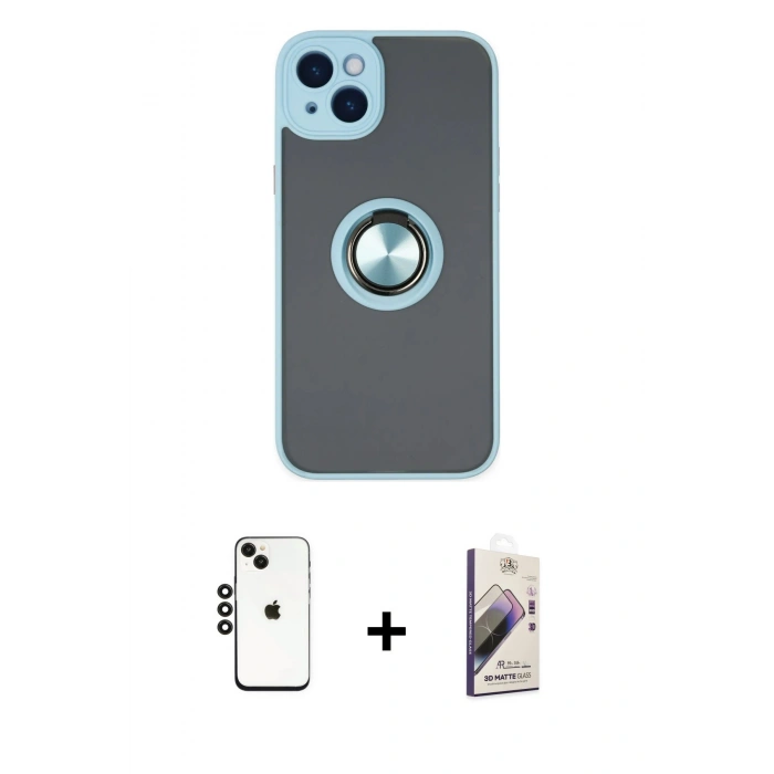 MARSİLYAN™- iPhone 14 Kılıf Yörünge Çizgi - Siyah Bilvis 3D Mat Cam Ekran Koruyucu + Shine Kamera Lens - SH
