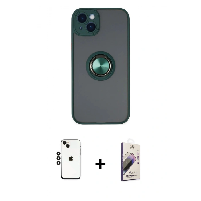 MARSİLYAN™- iPhone 14 Kılıf Yörünge Çizgi - Siyah Bilvis 3D Mat Cam Ekran Koruyucu + Shine Kamera Lens - SH