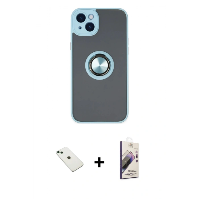 MARSİLYAN™- iPhone 14 Kılıf Yörünge Çizgi - Siyah Bilvis 3D Mat Cam Ekran Koruyucu + Diamond Kamera Lens - YL