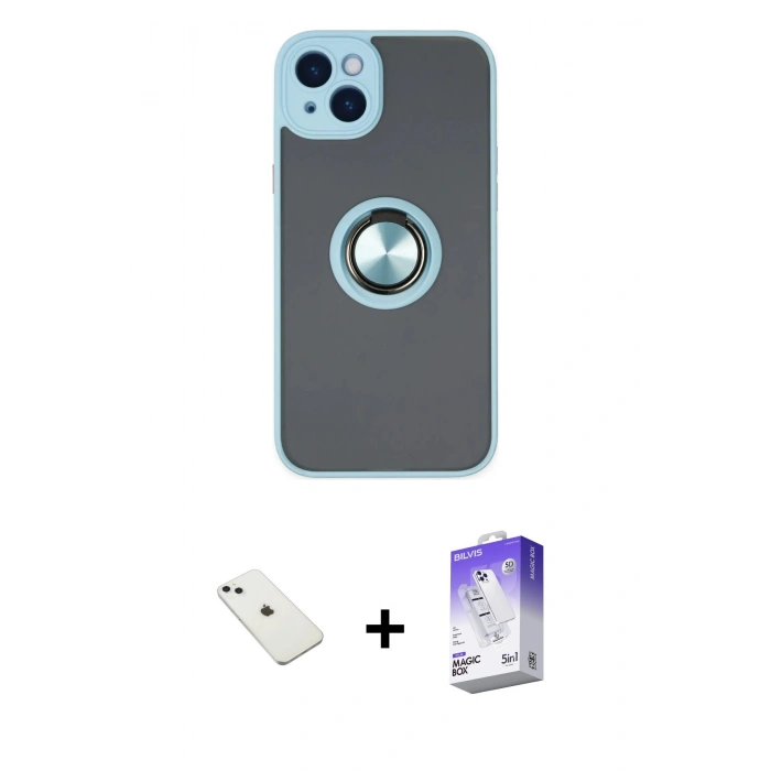 MARSİLYAN™- iPhone 14 Kılıf Yörünge Çizgi - Siyah Bilvis 5in1 3D Magic Cam Ekran Koruyucu + Diamond Kamera Lens - SABE