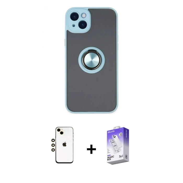 MARSİLYAN™- iPhone 14 Kılıf Yörünge Çizgi - Siyah Bilvis 5in1 3D Magic Cam Ekran Koruyucu + Shine Kamera Lens - GD