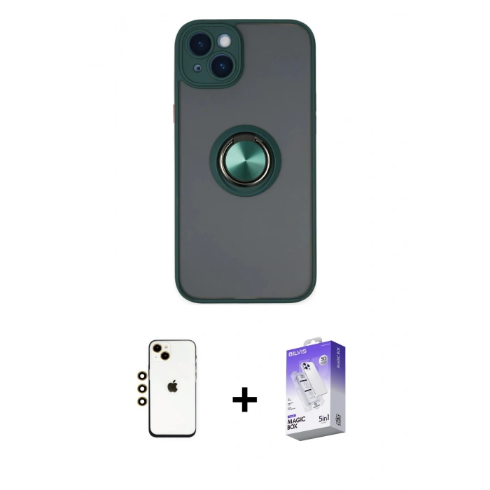 MARSİLYAN™- iPhone 14 Kılıf Yörünge Çizgi - Siyah Bilvis 5in1 3D Magic Cam Ekran Koruyucu + Shine Kamera Lens - GD