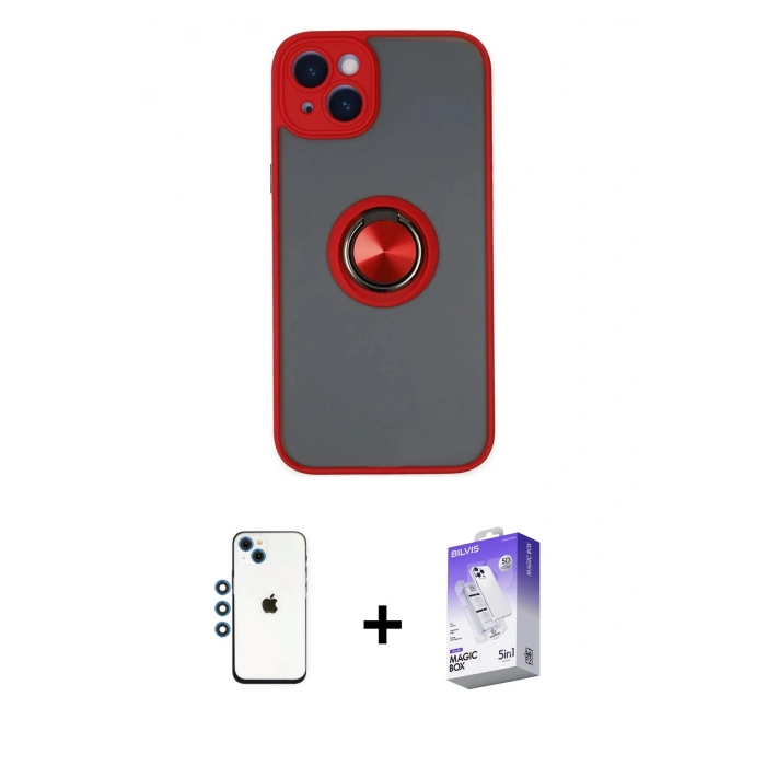 MARSİLYAN™- iPhone 14 Kılıf Yörünge Çizgi - Siyah Bilvis 5in1 3D Magic Cam Ekran Koruyucu + Shine Kamera Lens - MI
