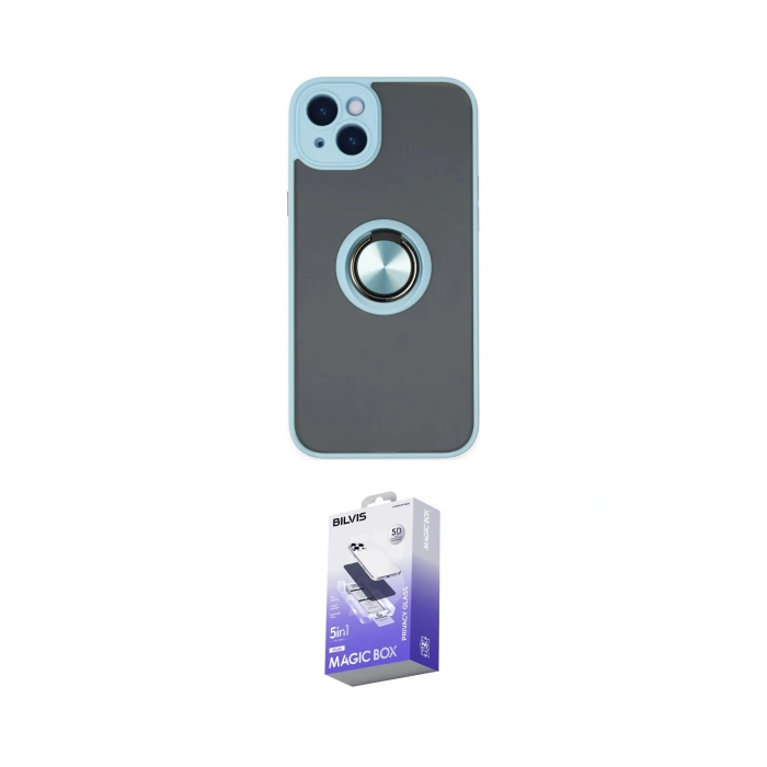 MARSİLYAN™- iPhone 14 Kılıf Yörünge Çizgi - Siyah Bilvis 5in1 5D Magic Hayalet Cam Ekran Koruyucu