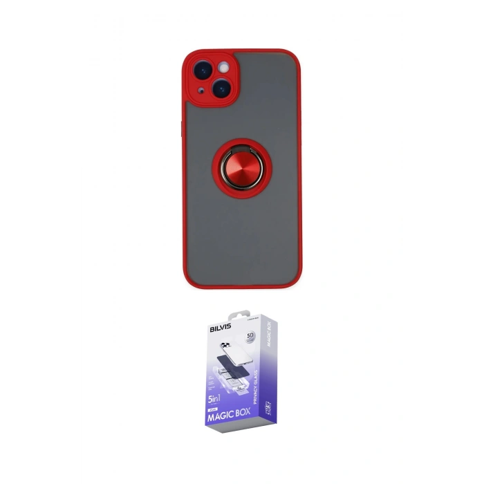 MARSİLYAN™- iPhone 14 Kılıf Yörünge Çizgi - Siyah Bilvis 5in1 5D Magic Hayalet Cam Ekran Koruyucu
