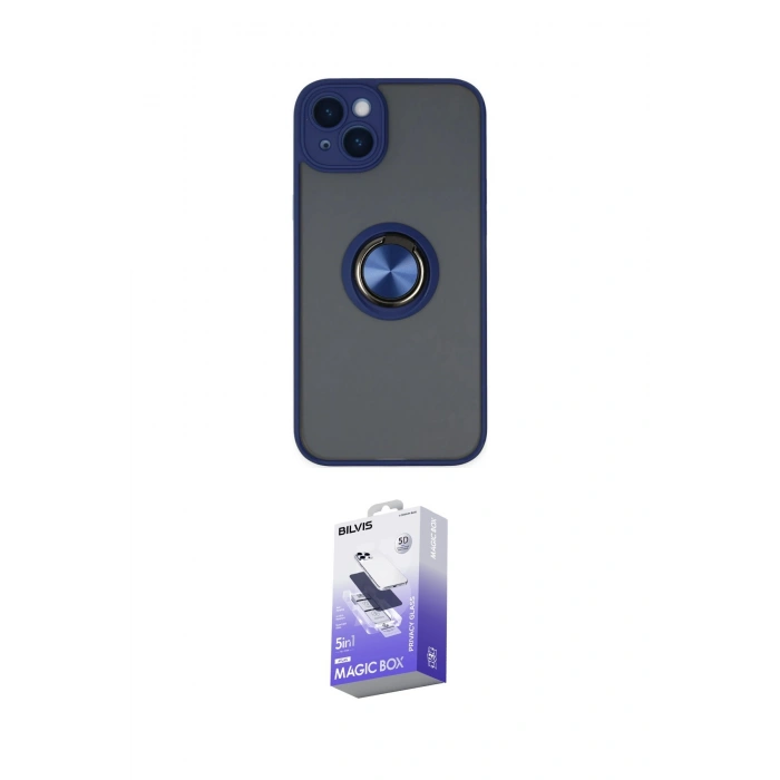 MARSİLYAN™- iPhone 14 Kılıf Yörünge Çizgi - Siyah Bilvis 5in1 5D Magic Hayalet Cam Ekran Koruyucu