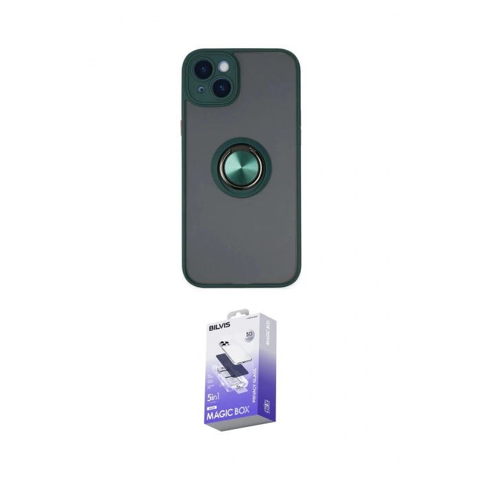 MARSİLYAN™- iPhone 14 Kılıf Yörünge Çizgi - Siyah Bilvis 5in1 5D Magic Hayalet Cam Ekran Koruyucu