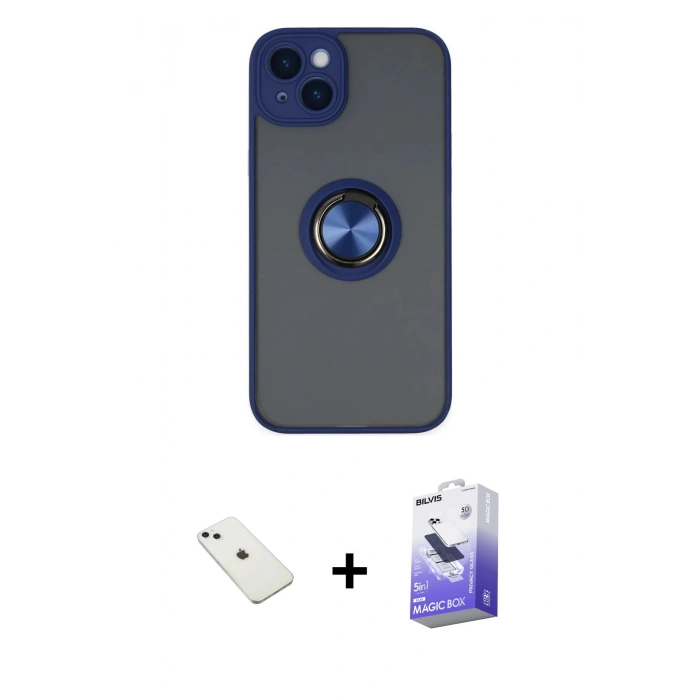 MARSİLYAN™- iPhone 14 Kılıf Yörünge Çizgi - Siyah Bilvis 5in1 5D Magic Hayalet Cam Ekran Koruyucu + Diamond Kamera Lens - SABE