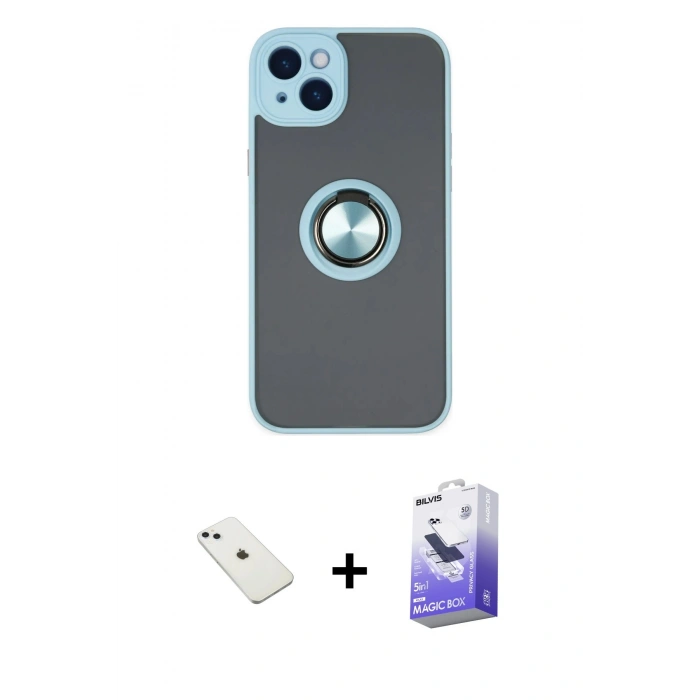 MARSİLYAN™- iPhone 14 Kılıf Yörünge Çizgi - Siyah Bilvis 5in1 5D Magic Hayalet Cam Ekran Koruyucu + Diamond Kamera Lens - SABE