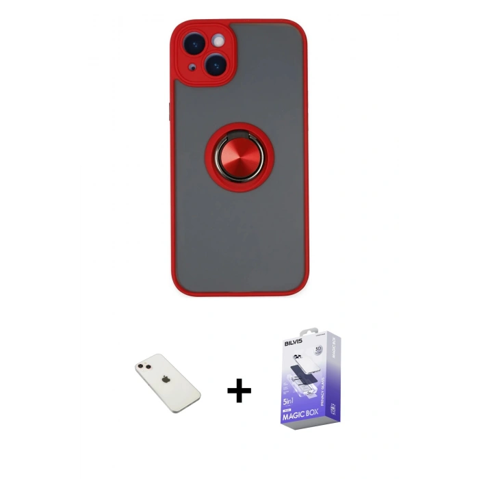 MARSİLYAN™- iPhone 14 Kılıf Yörünge Çizgi - Siyah Bilvis 5in1 5D Magic Hayalet Cam Ekran Koruyucu + Pembe Diamond Kamera Lens
