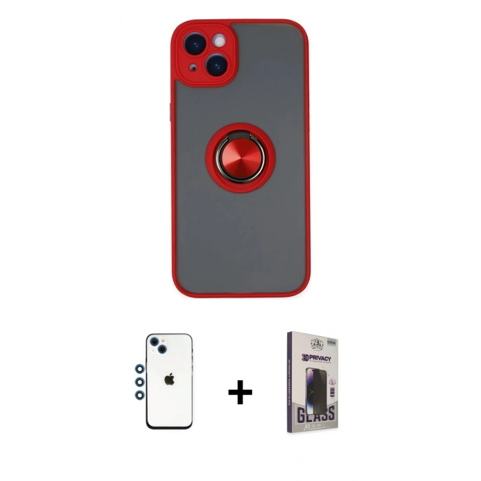 MARSİLYAN™- iPhone 14 Kılıf Yörünge Çizgi - Siyah Bilvis Hayalet Cam Ekran Koruyucu + Shine Kamera Lens - MI