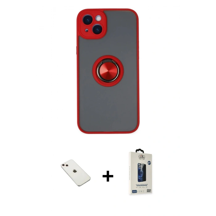 MARSİLYAN™- iPhone 14 Kılıf Yörünge Çizgi - Siyah Bilvis Hayalet Cam Ekran Koruyucu + Diamond Kamera Lens - PE