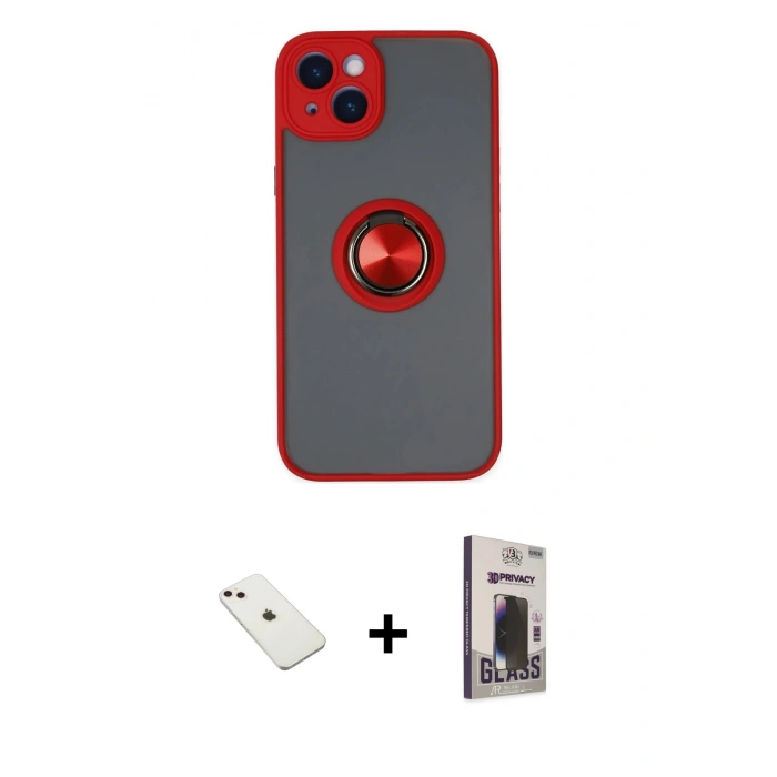MARSİLYAN™- iPhone 14 Kılıf Yörünge Çizgi - Siyah Bilvis Hayalet Cam Ekran Koruyucu + Diamond Kamera Lens - PE