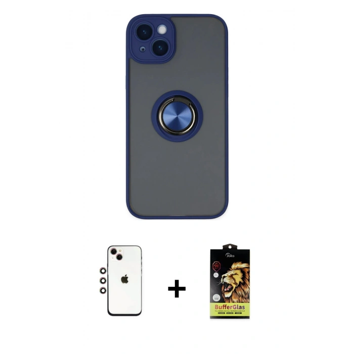 MARSİLYAN™- iPhone 14 Kılıf Yörünge Çizgi - Siyah Buffer Cam Ekran Koruyucu + Shine Kamera Lens - GI