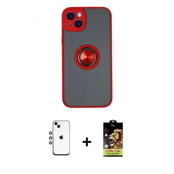 MARSİLYAN™- iPhone 14 Kılıf Yörünge Çizgi - Siyah Buffer Cam Ekran Koruyucu + Shine Kamera Lens - GI