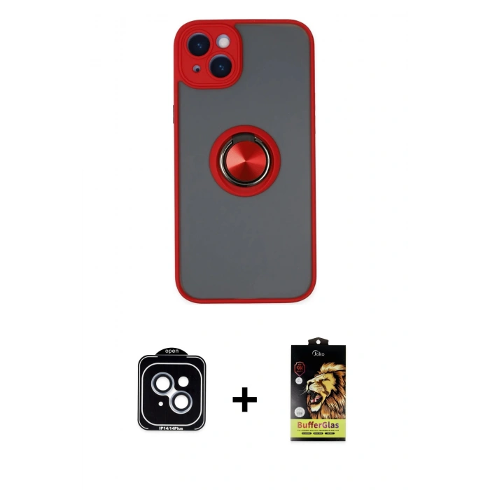 MARSİLYAN™- iPhone 14 Kılıf Yörünge Çizgi - Siyah Buffer Cam Ekran Koruyucu + PVD Metal Kamera Lens - MI