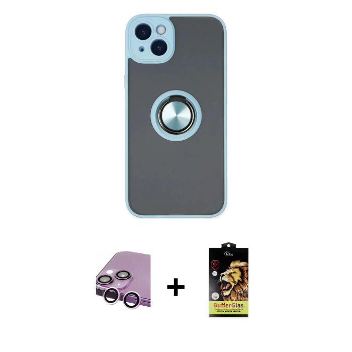 MARSİLYAN™- iPhone 14 Kılıf Yörünge Çizgi - Siyah Buffer Cam Ekran Koruyucu + Raze Metal Kamera Lens - MR