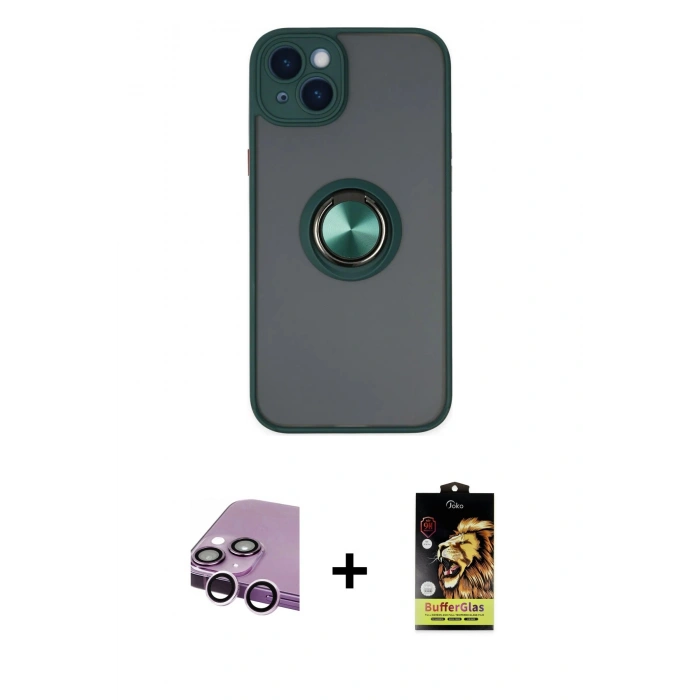 MARSİLYAN™- iPhone 14 Kılıf Yörünge Çizgi - Siyah Buffer Cam Ekran Koruyucu + Raze Metal Kamera Lens - MR
