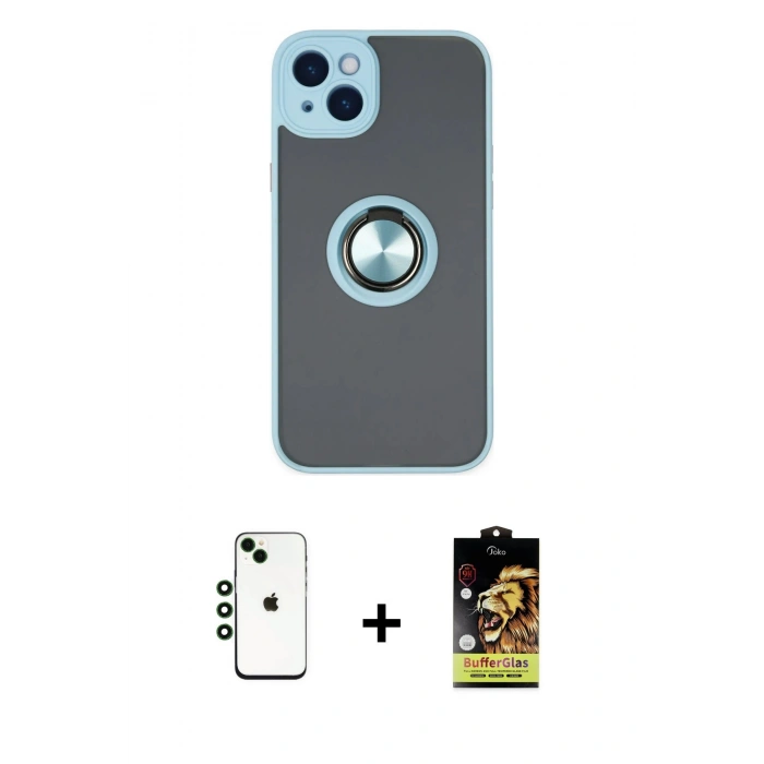 MARSİLYAN™- iPhone 14 Kılıf Yörünge Çizgi - Siyah Buffer Cam Ekran Koruyucu + Shine Kamera Lens - YL