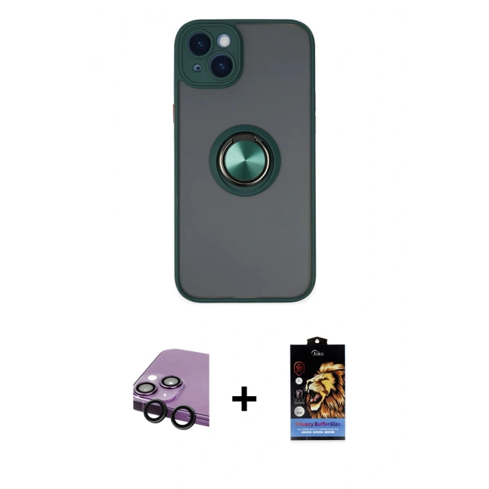 MARSİLYAN™- iPhone 14 Kılıf Yörünge Çizgi - Siyah Buffer Hayalet Cam Ekran Koruyucu + Raze Metal Kamera Lens - SH