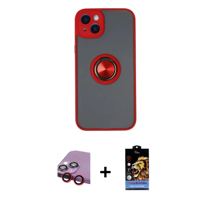 MARSİLYAN™- iPhone 14 Kılıf Yörünge Çizgi - Siyah Buffer Hayalet Cam Ekran Koruyucu + Raze Metal Kamera Lens - KI