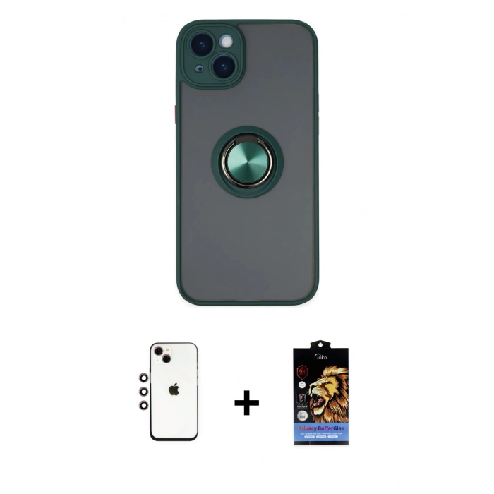 MARSİLYAN™- iPhone 14 Kılıf Yörünge Çizgi - Siyah Buffer Hayalet Cam Ekran Koruyucu + Shine Kamera Lens - GI