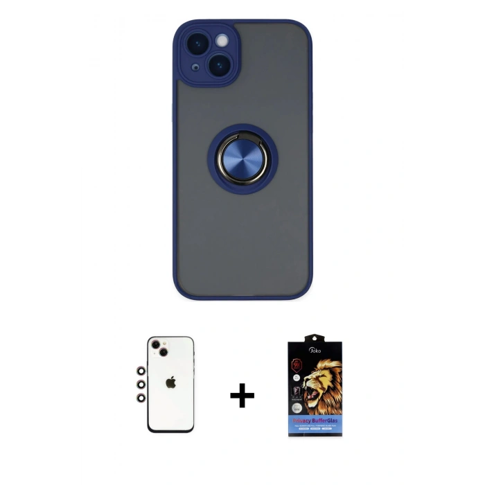 MARSİLYAN™- iPhone 14 Kılıf Yörünge Çizgi - Siyah Buffer Hayalet Cam Ekran Koruyucu + Shine Kamera Lens - GI