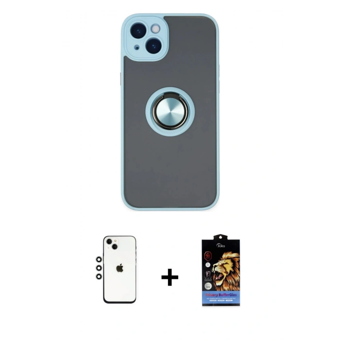 MARSİLYAN™- iPhone 14 Kılıf Yörünge Çizgi - Siyah Buffer Hayalet Cam Ekran Koruyucu + Shine Kamera Lens - GS