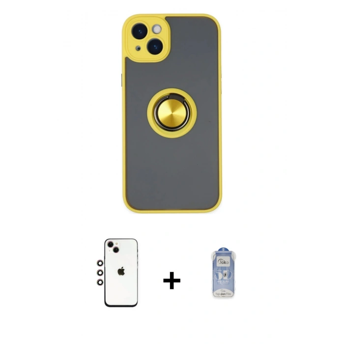 MARSİLYAN™- iPhone 14 Kılıf Yörünge Çizgi - Siyah Joko Magic 5D Cam + Shine Kamera Lens - GI