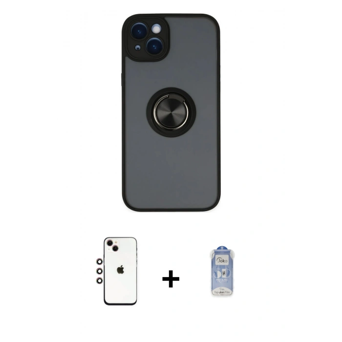 MARSİLYAN™- iPhone 14 Kılıf Yörünge Çizgi - Siyah Joko Magic 5D Cam + Shine Kamera Lens - GI