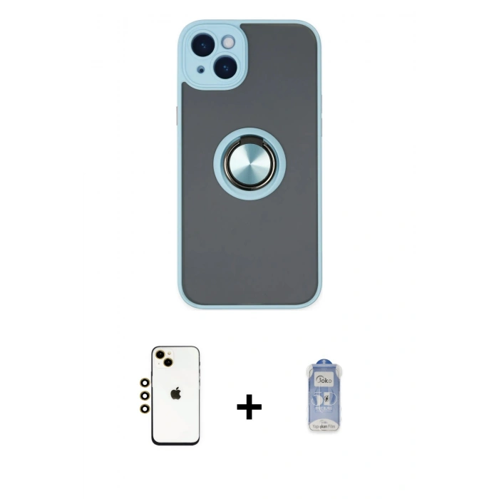 MARSİLYAN™- iPhone 14 Kılıf Yörünge Çizgi - Siyah Joko Magic 5D Cam + Shine Kamera Lens - GD