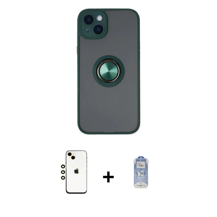 MARSİLYAN™- iPhone 14 Kılıf Yörünge Çizgi - Siyah Joko Magic 5D Cam + Shine Kamera Lens - GD