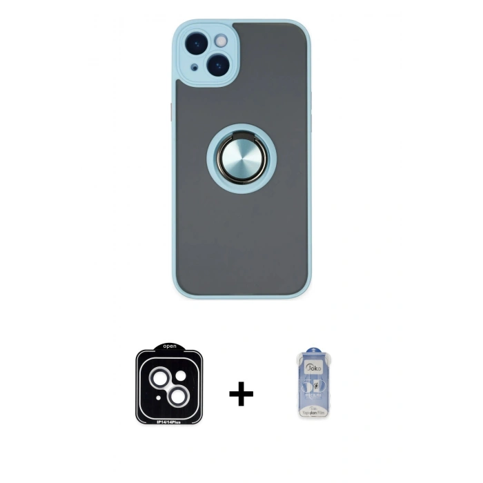 MARSİLYAN™- iPhone 14 Kılıf Yörünge Çizgi - Siyah Joko Magic 5D Cam + PVD Metal Kamera Lens - GS