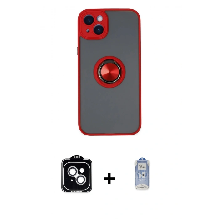 MARSİLYAN™- iPhone 14 Kılıf Yörünge Çizgi - Siyah Joko Magic 5D Cam + PVD Metal Kamera Lens - GS