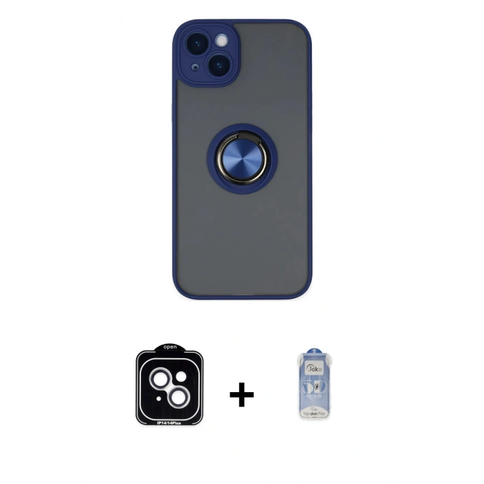 MARSİLYAN™- iPhone 14 Kılıf Yörünge Çizgi - Siyah Joko Magic 5D Cam + PVD Metal Kamera Lens - GS