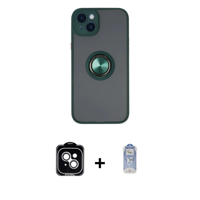 MARSİLYAN™- iPhone 14 Kılıf Yörünge Çizgi - Siyah Joko Magic 5D Cam + PVD Metal Kamera Lens - GS
