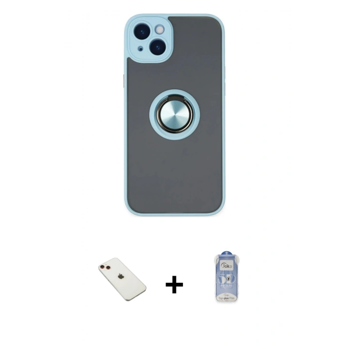 MARSİLYAN™- iPhone 14 Kılıf Yörünge Çizgi - Siyah Joko Magic 5D Cam + Diamond Kamera Lens - KI