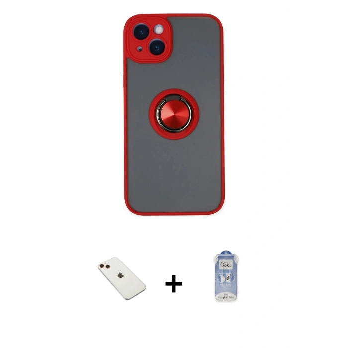 MARSİLYAN™- iPhone 14 Kılıf Yörünge Çizgi - Siyah Joko Magic 5D Cam + Diamond Kamera Lens - KI