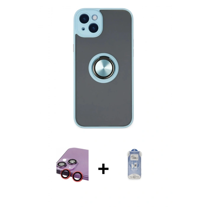 MARSİLYAN™- iPhone 14 Kılıf Yörünge Çizgi - Siyah Joko Magic 5D Cam + Kırmızı Raze Metal Kamera Lens