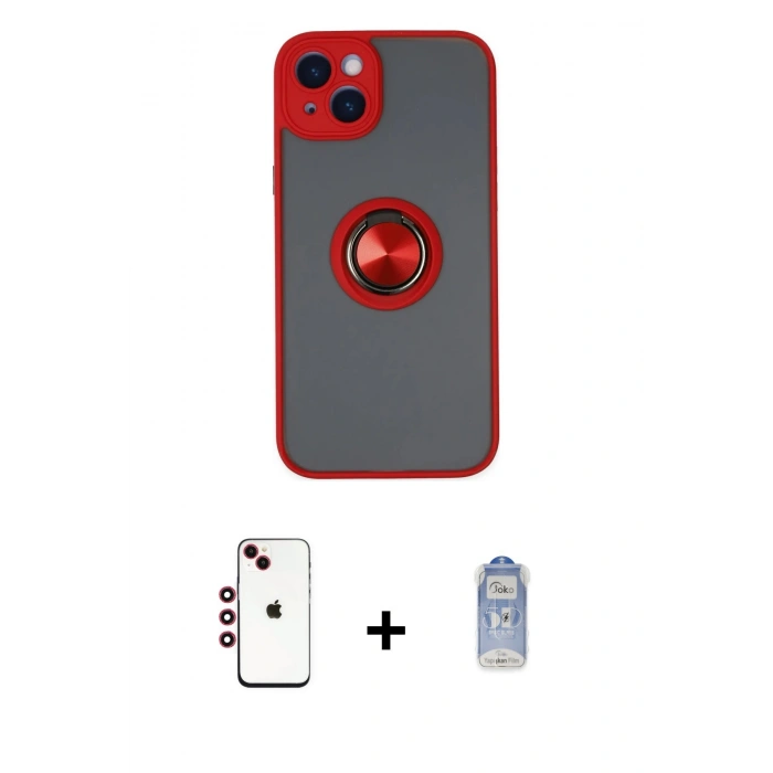 MARSİLYAN™- iPhone 14 Kılıf Yörünge Çizgi - Siyah Joko Magic 5D Cam + Shine Kamera Lens - KI