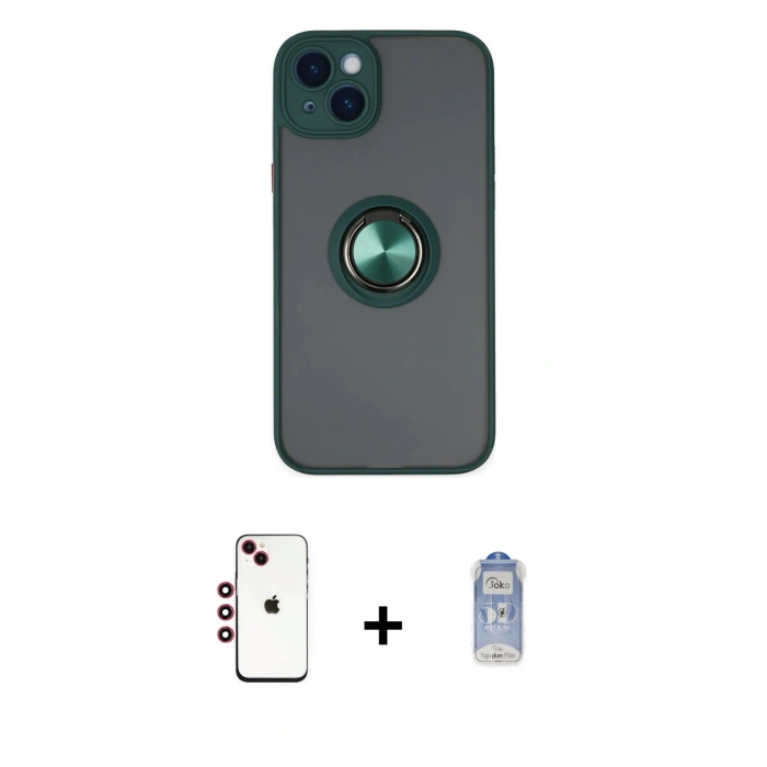 MARSİLYAN™- iPhone 14 Kılıf Yörünge Çizgi - Siyah Joko Magic 5D Cam + Shine Kamera Lens - KI