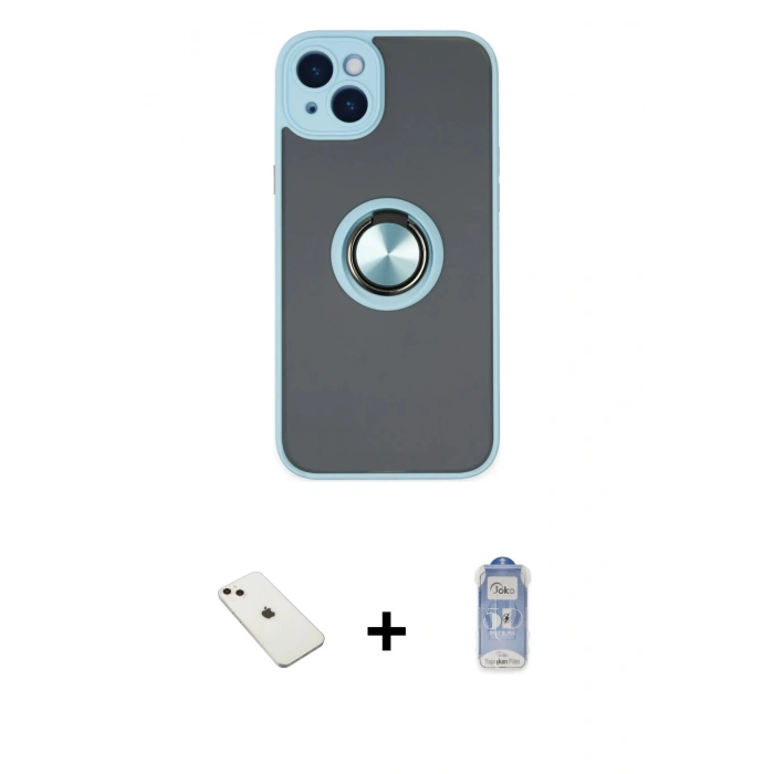 MARSİLYAN™- iPhone 14 Kılıf Yörünge Çizgi - Siyah Joko Magic 5D Cam + Diamond Kamera Lens - PE