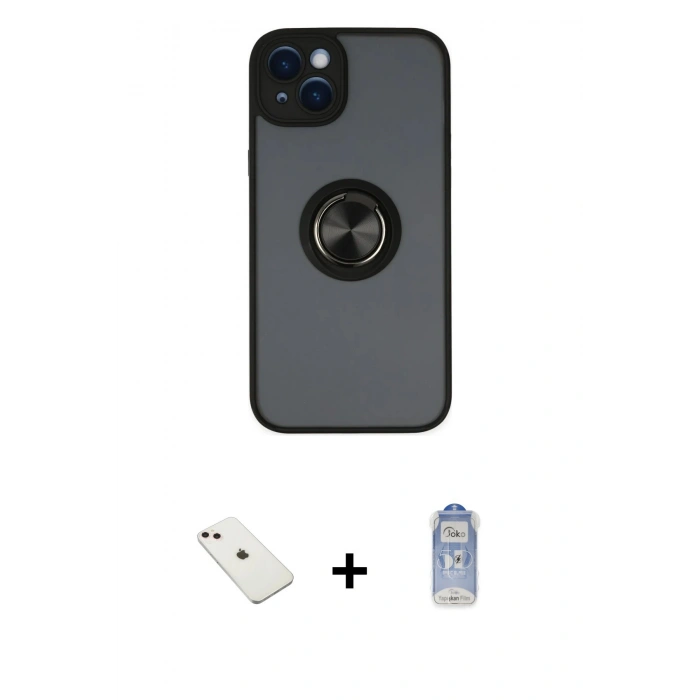 MARSİLYAN™- iPhone 14 Kılıf Yörünge Çizgi - Siyah Joko Magic 5D Cam + Diamond Kamera Lens - PE