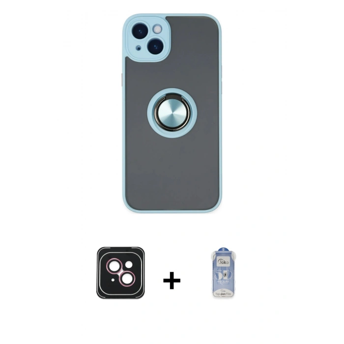 MARSİLYAN™- iPhone 14 Kılıf Yörünge Çizgi - Siyah Joko Magic 5D Cam + PVD Metal Kamera Lens - PE
