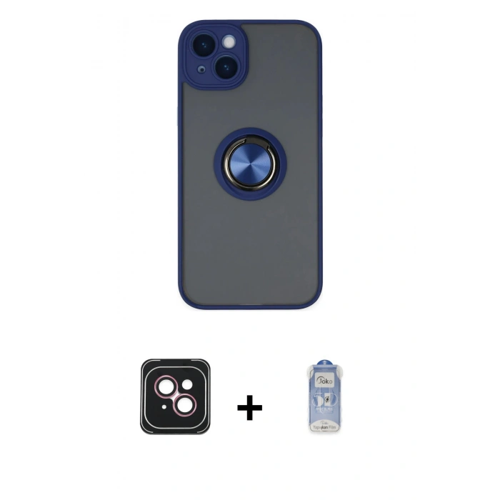 MARSİLYAN™- iPhone 14 Kılıf Yörünge Çizgi - Siyah Joko Magic 5D Cam + PVD Metal Kamera Lens - PE