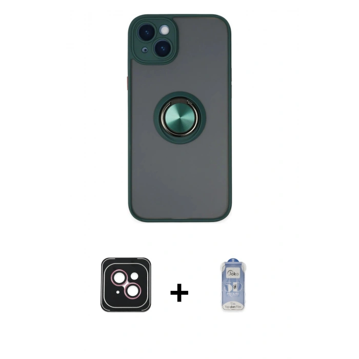 MARSİLYAN™- iPhone 14 Kılıf Yörünge Çizgi - Siyah Joko Magic 5D Cam + PVD Metal Kamera Lens - PE