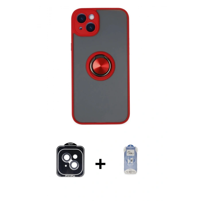 MARSİLYAN™- iPhone 14 Kılıf Yörünge Çizgi - Siyah Joko Magic 5D Cam + PVD Metal Kamera Lens - SH