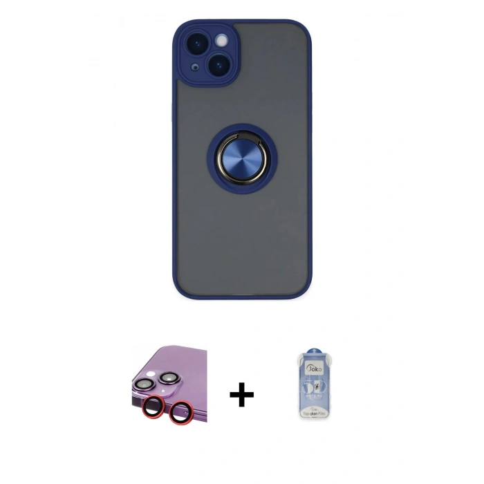 MARSİLYAN™- iPhone 14 Kılıf Yörünge Çizgi - Siyah Joko Magic 5D Cam + Raze Metal Kamera Lens - KI