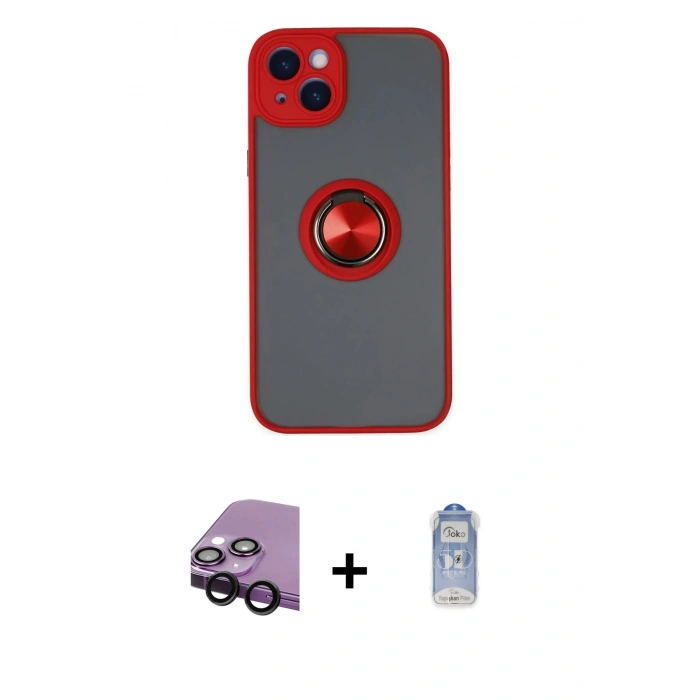 MARSİLYAN™- iPhone 14 Kılıf Yörünge Çizgi - Siyah Joko Magic 5D Cam + Raze Metal Kamera Lens - SH