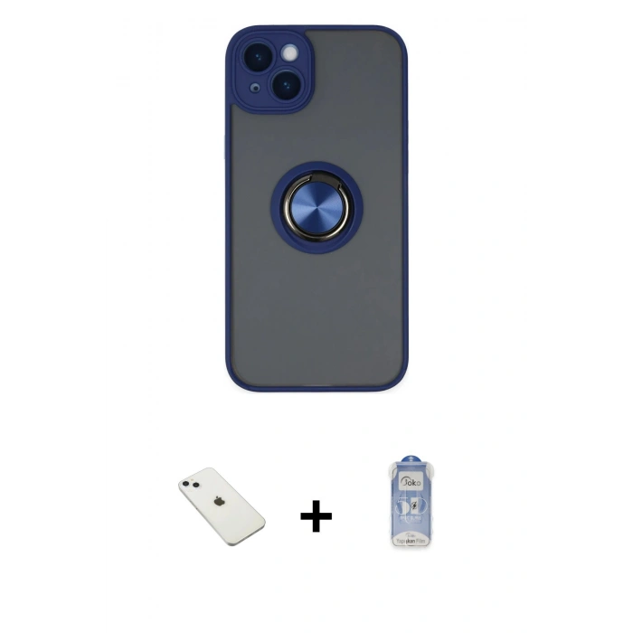 MARSİLYAN™- iPhone 14 Kılıf Yörünge Çizgi - Siyah Joko Magic 5D Cam + Diamond Kamera Lens - SABE